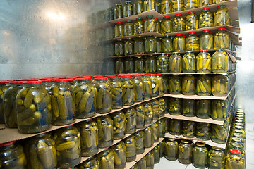 Image showing gurtsov conservation. Fresh cucumbers in jars