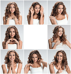 Image showing Set of young woman\'s portraits with different happy emotions