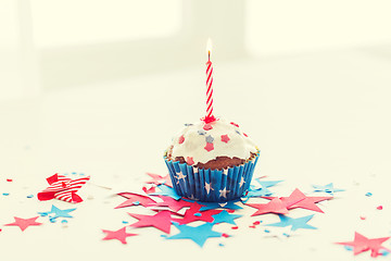 Image showing cupcake with candle on american independence day