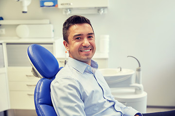 Image showing happy male patient sitting on dental chair