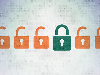 Image showing Protection concept: closed padlock icon on Digital Data Paper background