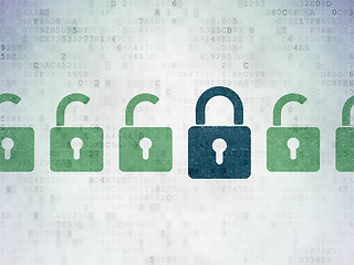 Image showing Privacy concept: closed padlock icon on Digital Data Paper background