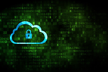 Image showing Cloud networking concept: Cloud With Padlock on digital background
