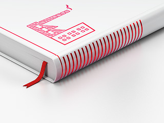 Image showing Manufacuring concept: closed book, Industry Building on white background