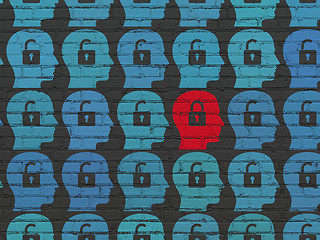 Image showing Privacy concept: head with padlock icon on wall background