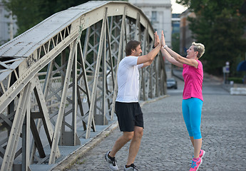 Image showing couple congratulate and happy to finish