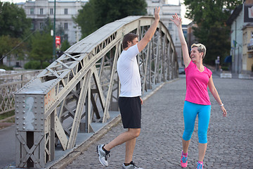 Image showing couple congratulate and happy to finish