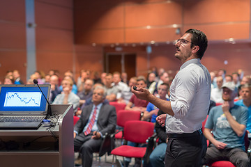 Image showing Public speaker giving talk at Business Event.