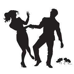 Image showing Businessman and businesswoman dancing black silhouette figure