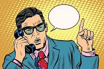 Image showing Business boss talking on the phone, Retro background