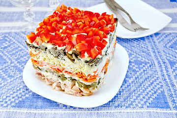 Image showing Salad with chicken and pepper on table