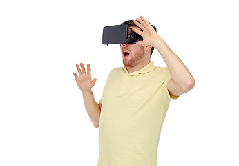 Image showing happy man in virtual reality headset or 3d glasses