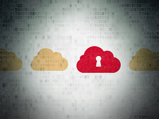 Image showing Cloud technology concept: cloud with keyhole icon on Digital Data Paper background