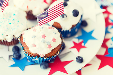 Image showing cupcakes with american flags on independence day