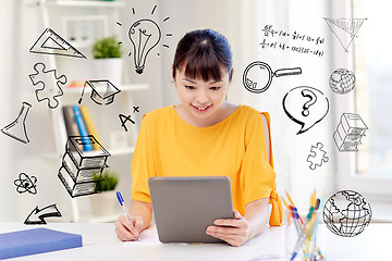 Image showing asian woman student with tablet pc at home