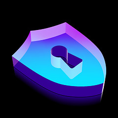 Image showing Protection icon: 3d neon glowing Shield With Keyhole made of glass, vector illustration.