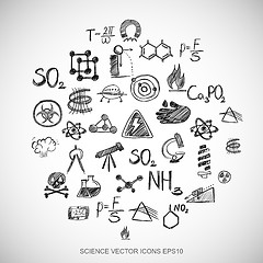 Image showing Black doodles Hand Drawn Science Icons set on White. EPS10 vector illustration.