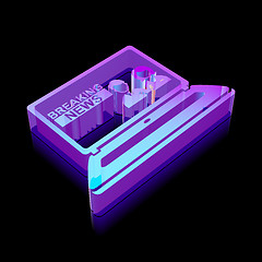 Image showing News icon: 3d neon glowing Breaking News On Laptop made of glass, vector illustration.