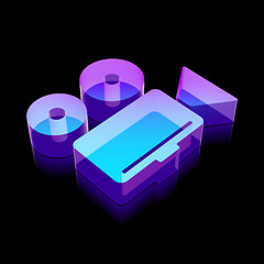 Image showing Vacation icon: 3d neon glowing Camera made of glass, vector illustration.