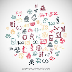 Image showing Multicolor doodles Hand Drawn Science Icons set on White. EPS10 vector illustration.