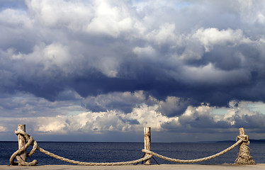 Image showing Seafront and cloudy storm sky in autumn