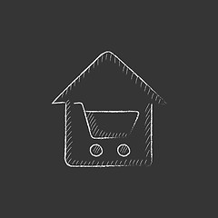 Image showing House shopping. Drawn in chalk icon.