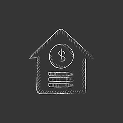 Image showing House with dollar symbol. Drawn in chalk icon.