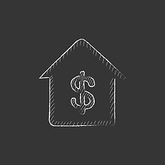 Image showing House with dollar symbol. Drawn in chalk icon.