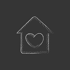 Image showing House with heart symbol. Drawn in chalk icon.