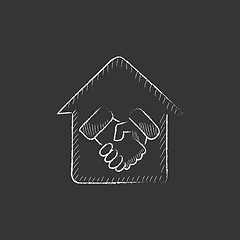 Image showing Handshake and successful real estate transaction. Drawn in chalk icon.