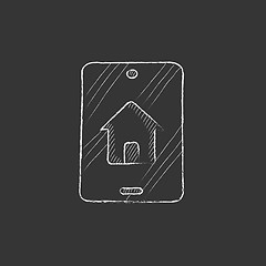 Image showing Property search on mobile device. Drawn in chalk icon.