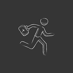 Image showing Paramedic running with first aid kit. Drawn in chalk icon.