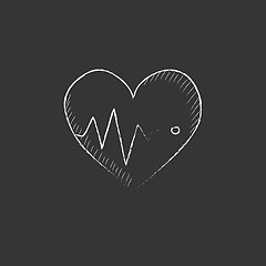 Image showing Heart with cardiogram. Drawn in chalk icon.