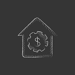 Image showing House with dollar symbol. Drawn in chalk icon.