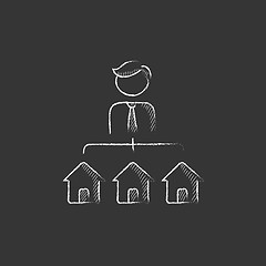 Image showing Real estate agent with three houses. Drawn in chalk icon.