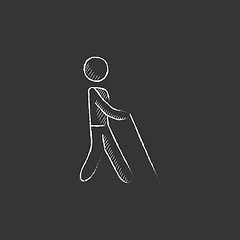 Image showing Blind man with stick. Drawn in chalk icon.