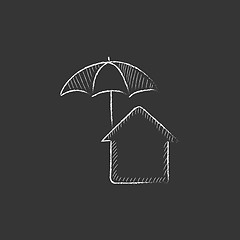 Image showing House under umbrella. Drawn in chalk icon.