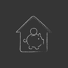 Image showing House savings. Drawn in chalk icon.