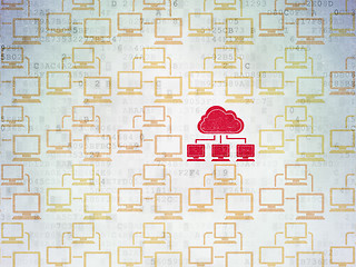 Image showing Cloud computing concept: cloud network icon on Digital Data Paper background