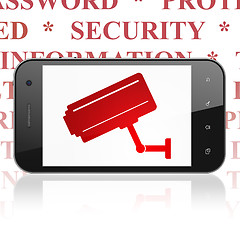 Image showing Protection concept: Smartphone with Cctv Camera on display