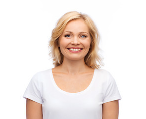 Image showing smiling woman in blank white t-shirt