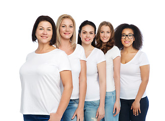 Image showing group of happy different women in white t-shirts