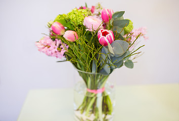 Image showing close up of bunch in vase at flower shop