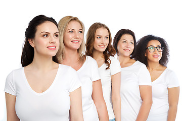 Image showing group of happy different women in white t-shirts