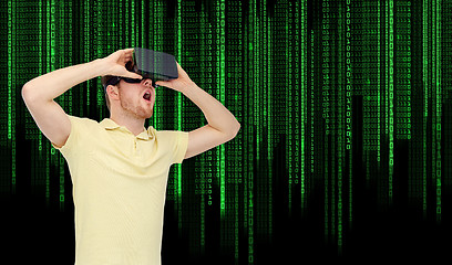 Image showing happy man in virtual reality headset or 3d glasses