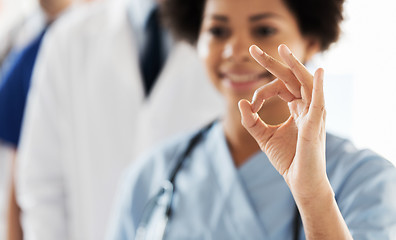 Image showing close up of doctor or nurse showing ok sign