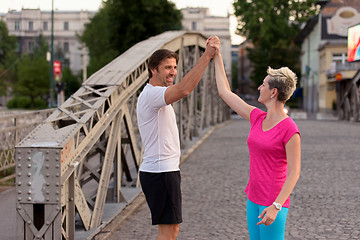 Image showing couple congratulate and happy to finish