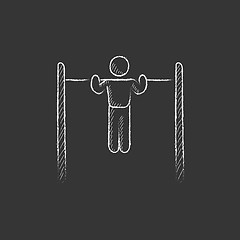 Image showing Gymnast exercising on bar. Drawn in chalk icon.