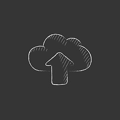 Image showing Cloud with arrow up. Drawn in chalk icon.