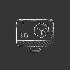 Image showing Computer monitor with 3D box. Drawn in chalk icon.